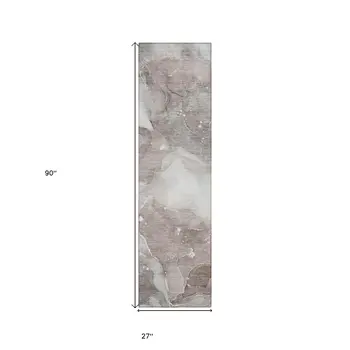 8' Runner Taupe Abstract Washable Non Skid Indoor Outdoor Runner Rug
