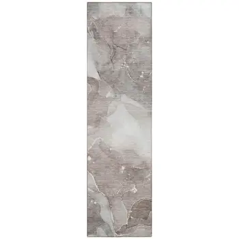 8' Runner Taupe Abstract Washable Non Skid Indoor Outdoor Runner Rug