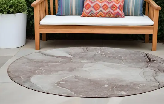 8' Round Taupe Round Abstract Washable Non Skid Indoor Outdoor Area Rug