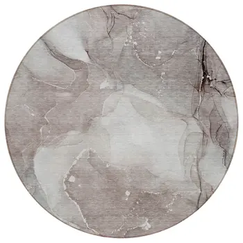 8' Round Taupe Round Abstract Washable Non Skid Indoor Outdoor Area Rug