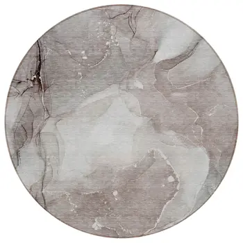 8' Round Taupe Round Abstract Washable Non Skid Indoor Outdoor Area Rug