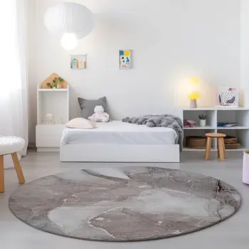 8' Round Taupe Round Abstract Washable Non Skid Indoor Outdoor Area Rug