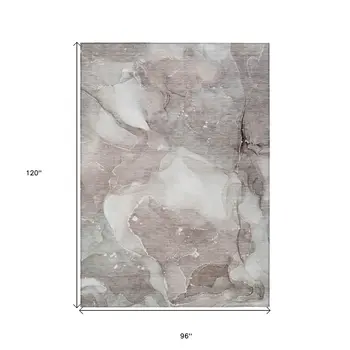 8' X 10' Taupe Abstract Washable Non Skid Indoor Outdoor Area Rug