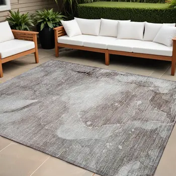 8' X 10' Taupe Abstract Washable Non Skid Indoor Outdoor Area Rug