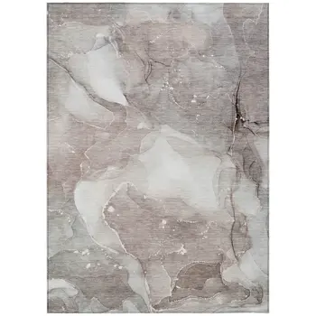 8' X 10' Taupe Abstract Washable Non Skid Indoor Outdoor Area Rug
