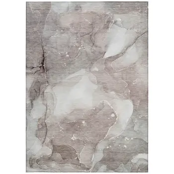 8' X 10' Taupe Abstract Washable Non Skid Indoor Outdoor Area Rug