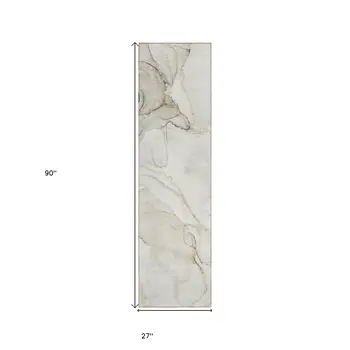 8' Runner Beige and Ivory Abstract Washable Non Skid Indoor Outdoor Runner Rug