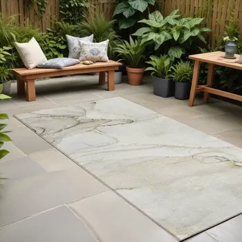 8' Runner Beige and Ivory Abstract Washable Non Skid Indoor Outdoor Runner Rug