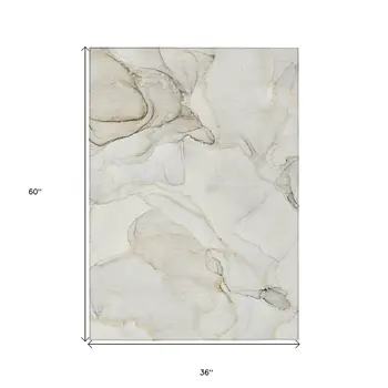 3' X 5' Beige and Ivory Abstract Washable Non Skid Indoor Outdoor Area Rug
