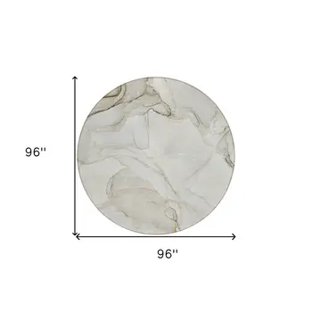 8' Round Beige and Ivory Round Abstract Washable Non Skid Indoor Outdoor Area Rug
