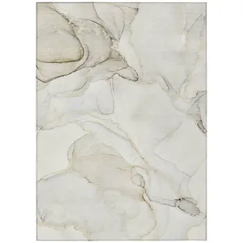 8' X 10' Beige and Ivory Abstract Washable Non Skid Indoor Outdoor Area Rug