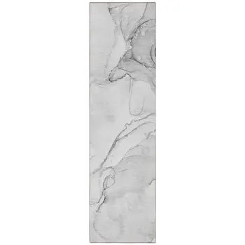 8' Runner Silver Abstract Washable Non Skid Indoor Outdoor Runner Rug