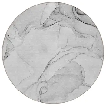 8' Round Silver Round Abstract Washable Non Skid Indoor Outdoor Area Rug