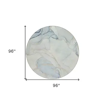 8' Round Beige and Blue Round Abstract Washable Non Skid Indoor Outdoor Area Rug