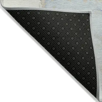 9' X 12' Beige and Blue Abstract Washable Non Skid Indoor Outdoor Area Rug