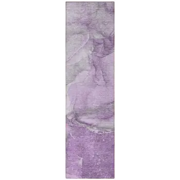8' Runner Lilac Abstract Washable Non Skid Indoor Outdoor Runner Rug