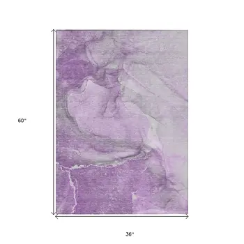 3' X 5' Lilac Abstract Washable Non Skid Indoor Outdoor Area Rug