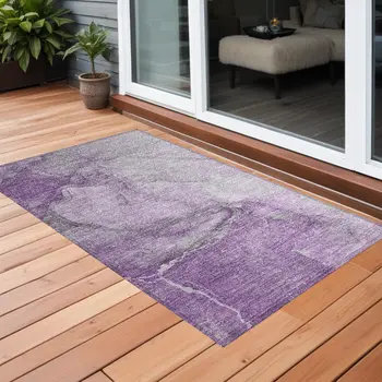 3' X 5' Lilac Abstract Washable Non Skid Indoor Outdoor Area Rug