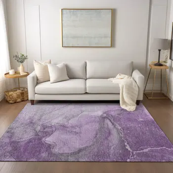 8' X 10' Lilac Abstract Washable Non Skid Indoor Outdoor Area Rug