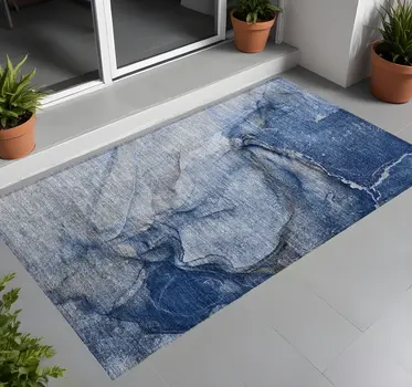 2' X 3' Navy Blue Abstract Washable Non Skid Indoor Outdoor Area Rug