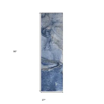 2' X 8' Navy Blue Abstract Washable Indoor Outdoor Runner Rug