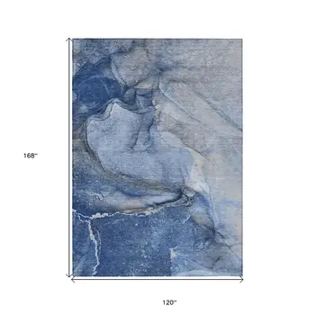 10' X 14' Navy Blue Abstract Washable Non Skid Indoor Outdoor Area Rug