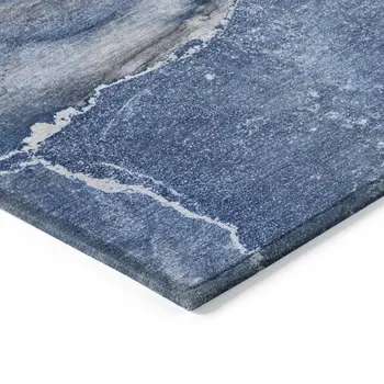 10' X 14' Navy Blue Abstract Washable Non Skid Indoor Outdoor Area Rug