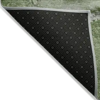 2' X 3' Olive Green Abstract Washable Non Skid Indoor Outdoor Area Rug