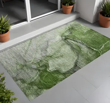 2' X 3' Olive Green Abstract Washable Non Skid Indoor Outdoor Area Rug