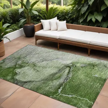 8' X 10' Olive Green Abstract Washable Non Skid Indoor Outdoor Area Rug