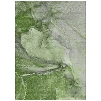 8' X 10' Olive Green Abstract Washable Non Skid Indoor Outdoor Area Rug