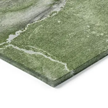 8' X 10' Olive Green Abstract Washable Non Skid Indoor Outdoor Area Rug