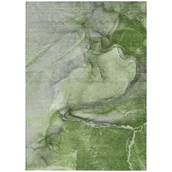 8' X 10' Olive Green Abstract Washable Non Skid Indoor Outdoor Area Rug