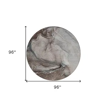 8' Round Taupe Round Abstract Washable Non Skid Indoor Outdoor Area Rug