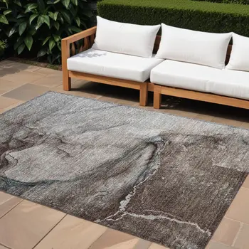 8' X 10' Taupe Abstract Washable Non Skid Indoor Outdoor Area Rug