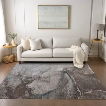 8' X 10' Taupe Abstract Washable Non Skid Indoor Outdoor Area Rug