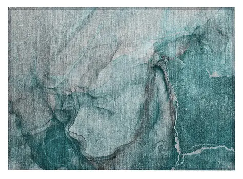 2' X 3' Teal Abstract Washable Non Skid Indoor Outdoor Area Rug