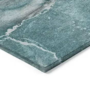 8' X 10' Teal Abstract Washable Indoor Outdoor Area Rug
