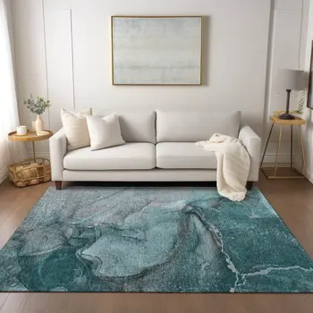 8' X 10' Teal Abstract Washable Indoor Outdoor Area Rug