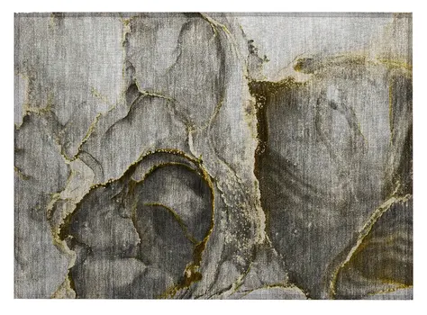 2' X 3' Gray and Gold Abstract Washable Non Skid Indoor Outdoor Area Rug