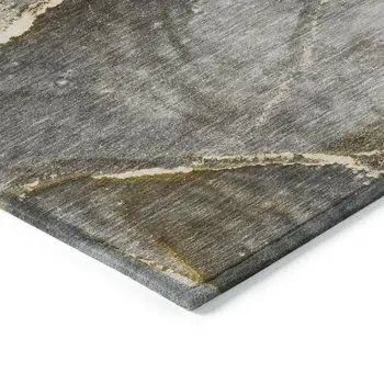 3' X 5' Gray and Gold Abstract Washable Non Skid Indoor Outdoor Area Rug