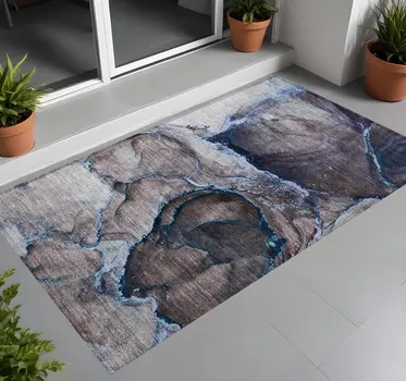 3' X 5' Navy Blue Abstract Washable Non Skid Indoor Outdoor Area Rug