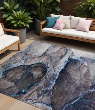 10' X 14' Navy Blue Abstract Washable Non Skid Indoor Outdoor Area Rug