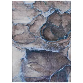 10' X 14' Navy Blue Abstract Washable Non Skid Indoor Outdoor Area Rug