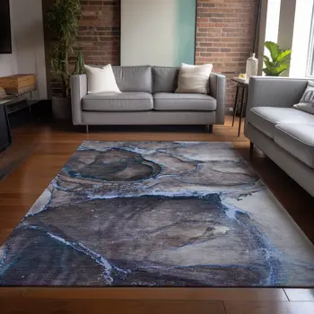 10' X 14' Navy Blue Abstract Washable Non Skid Indoor Outdoor Area Rug