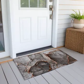2' X 3' Peach Abstract Washable Non Skid Indoor Outdoor Area Rug