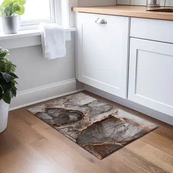 2' X 3' Peach Abstract Washable Non Skid Indoor Outdoor Area Rug