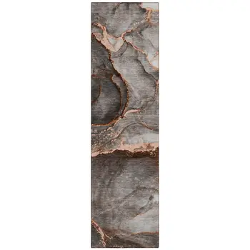 8' Runner Peach Abstract Washable Non Skid Indoor Outdoor Runner Rug