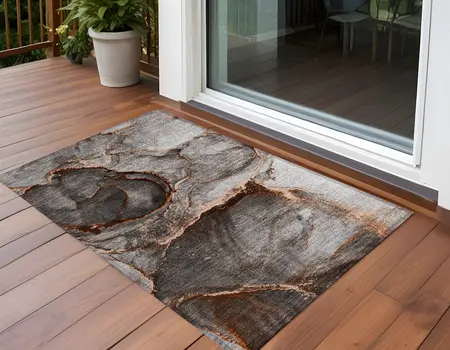 3' X 5' Peach Abstract Washable Non Skid Indoor Outdoor Area Rug
