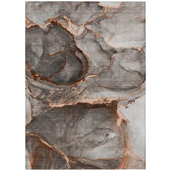 5' X 8' Peach Abstract Washable Non Skid Indoor Outdoor Area Rug